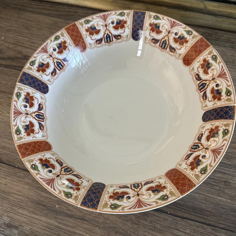 Queens Imari Round Vegetable Serving Bowl 9.5" Blue Red Floral Border India